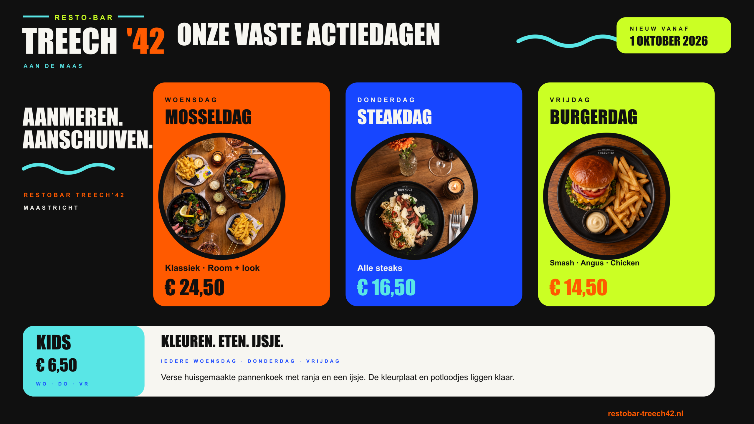 Vaste actiedagen van Restobar Treech ’42: mosseldag, steakdag en burgerdag